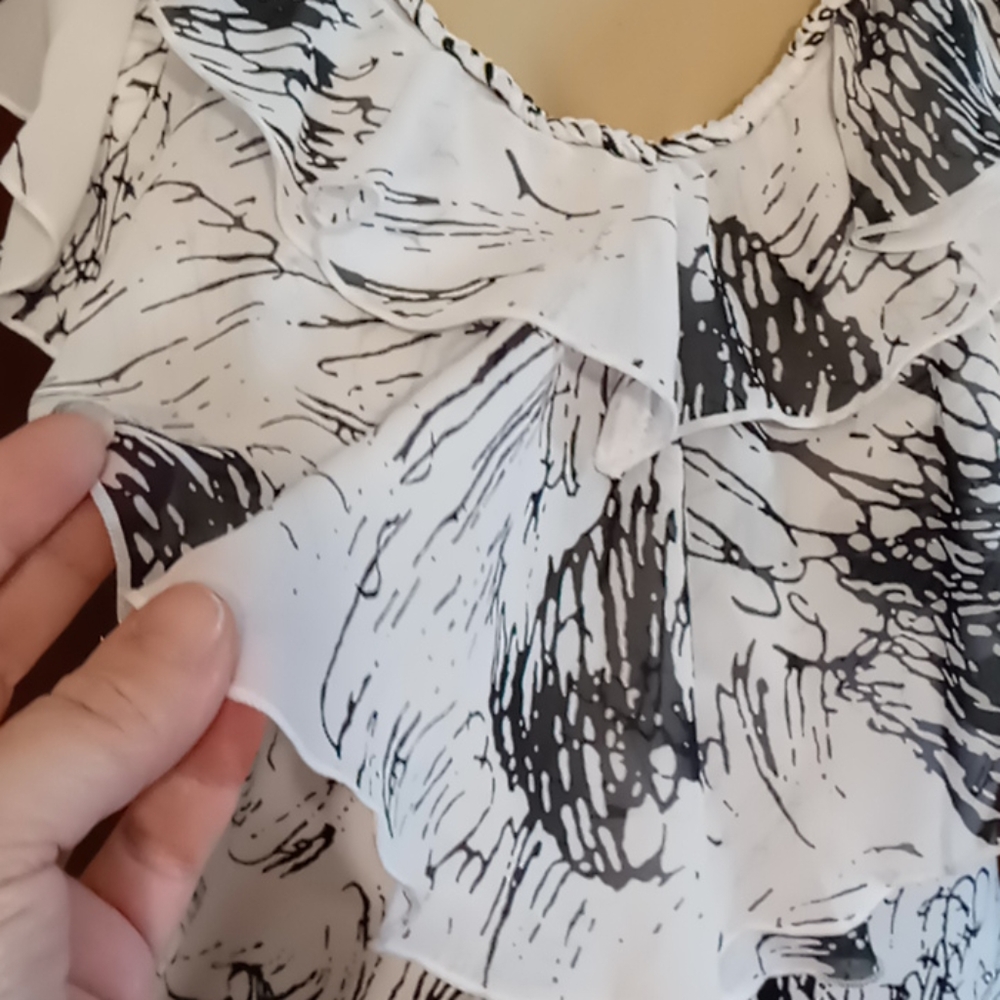 Ruffled Top with Rope Braided Neckline - Picture 3 of 9